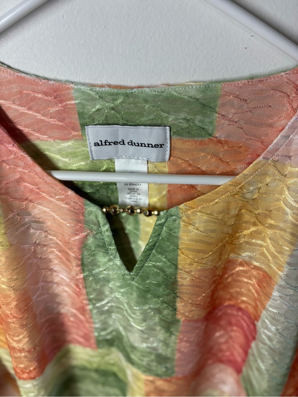 Alfred Dunner Pastel Patchwork V-Neck Blouse - Picture 2 of 6